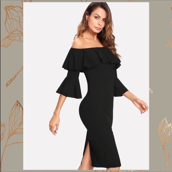 🎉HP🎉 Classic Black Dress with Flounce Sleeve - Picture 4 of 7